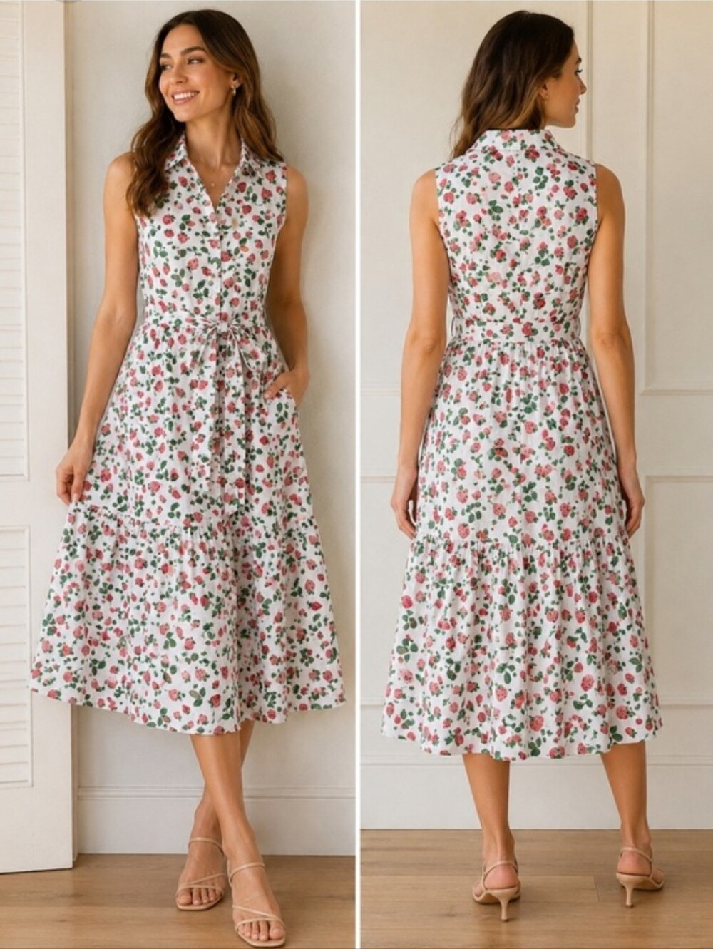J. Crew Strawberry Summer Picnic Fruit Print Collared Midi Dress Size 10 Cotton